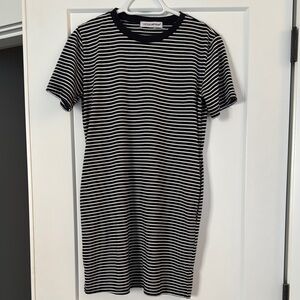 Cotton Emporium Black and White Striped T-shirt Dress with Pockets
